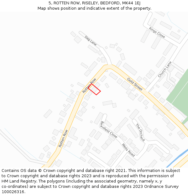 5, ROTTEN ROW, RISELEY, BEDFORD, MK44 1EJ: Location map and indicative extent of plot