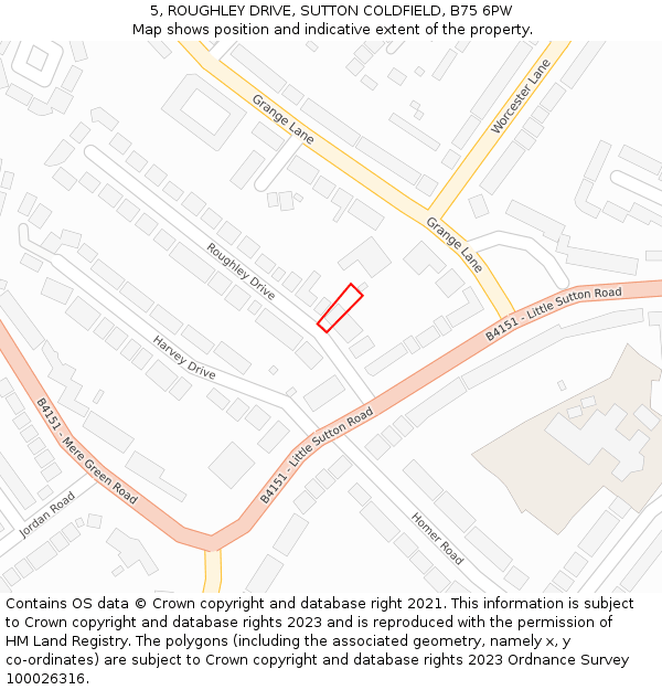 5, ROUGHLEY DRIVE, SUTTON COLDFIELD, B75 6PW: Location map and indicative extent of plot