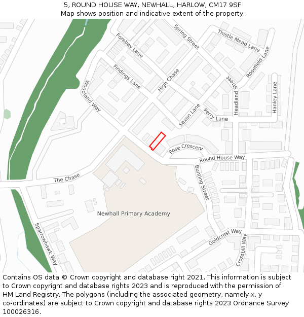 5, ROUND HOUSE WAY, NEWHALL, HARLOW, CM17 9SF: Location map and indicative extent of plot