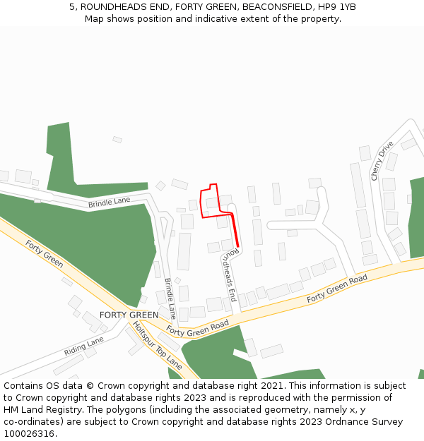 5, ROUNDHEADS END, FORTY GREEN, BEACONSFIELD, HP9 1YB: Location map and indicative extent of plot