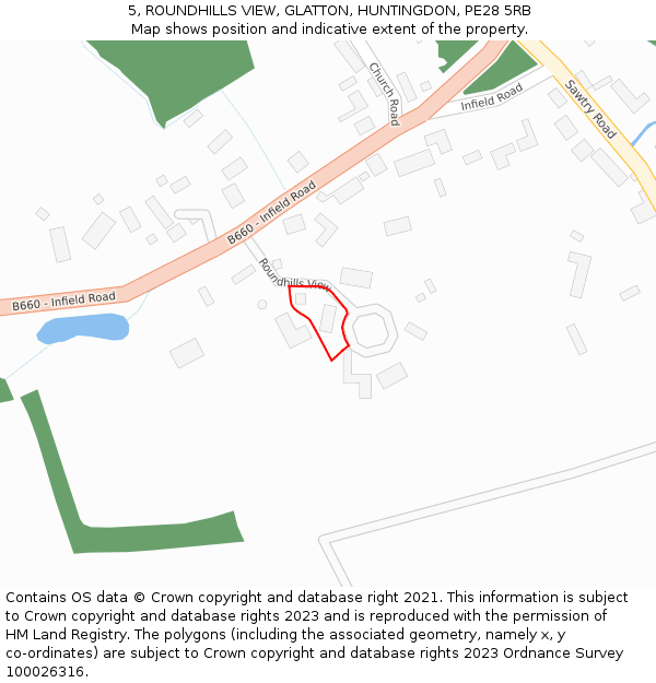 5, ROUNDHILLS VIEW, GLATTON, HUNTINGDON, PE28 5RB: Location map and indicative extent of plot