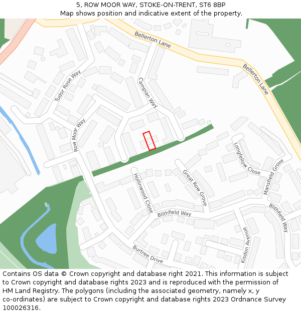 5, ROW MOOR WAY, STOKE-ON-TRENT, ST6 8BP: Location map and indicative extent of plot