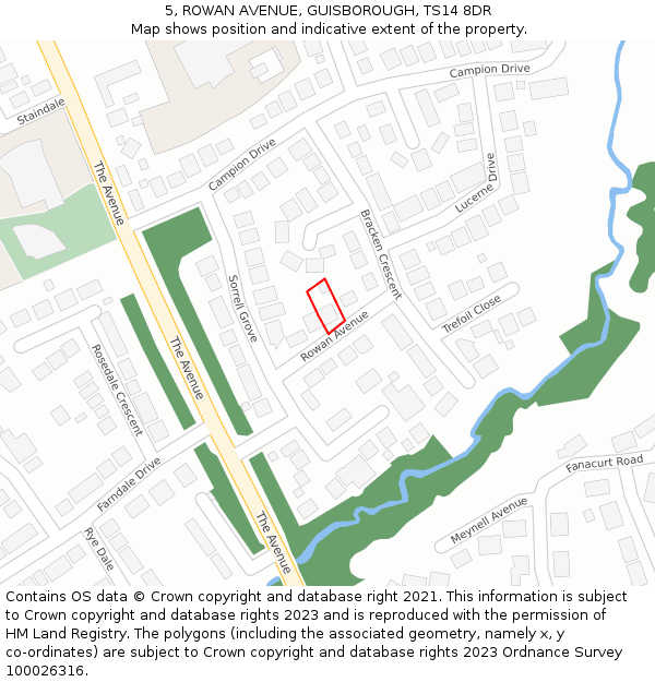 5, ROWAN AVENUE, GUISBOROUGH, TS14 8DR: Location map and indicative extent of plot