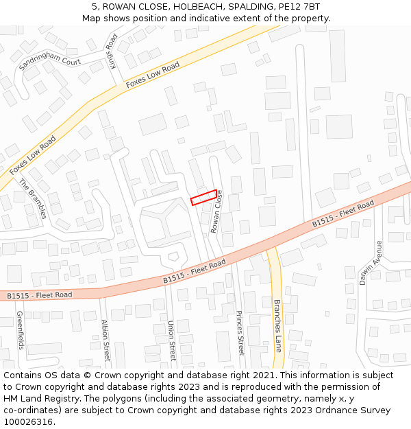 5, ROWAN CLOSE, HOLBEACH, SPALDING, PE12 7BT: Location map and indicative extent of plot