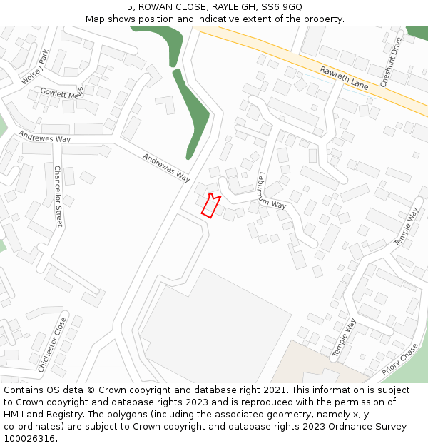 5, ROWAN CLOSE, RAYLEIGH, SS6 9GQ: Location map and indicative extent of plot