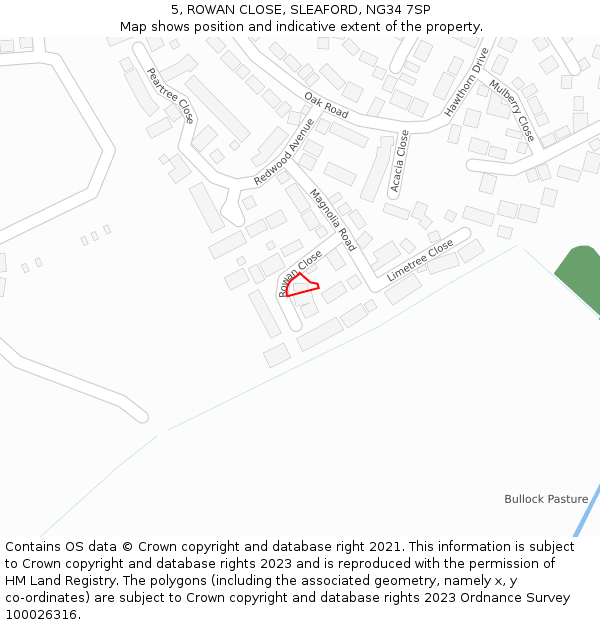 5, ROWAN CLOSE, SLEAFORD, NG34 7SP: Location map and indicative extent of plot