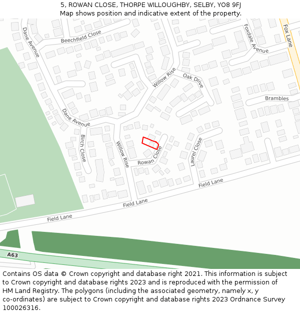 5, ROWAN CLOSE, THORPE WILLOUGHBY, SELBY, YO8 9FJ: Location map and indicative extent of plot