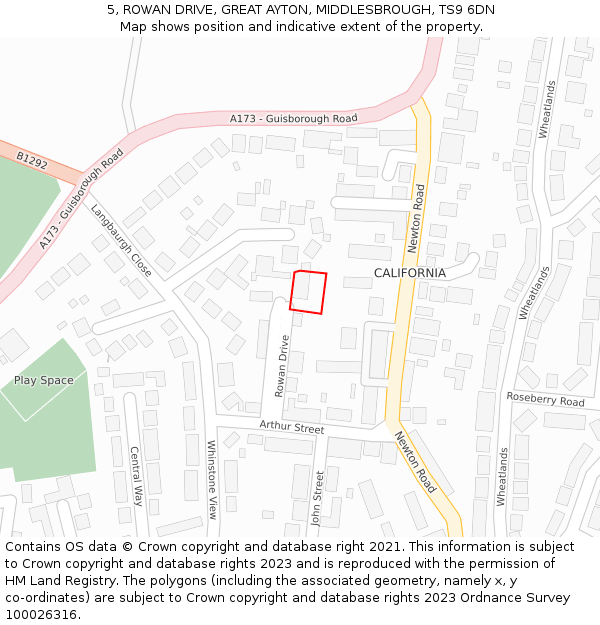 5, ROWAN DRIVE, GREAT AYTON, MIDDLESBROUGH, TS9 6DN: Location map and indicative extent of plot
