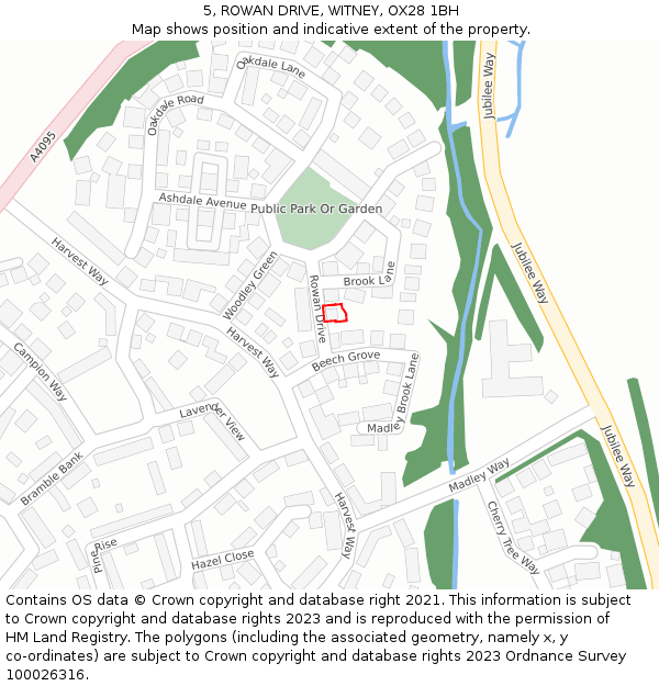 5, ROWAN DRIVE, WITNEY, OX28 1BH: Location map and indicative extent of plot