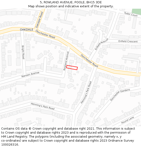 5, ROWLAND AVENUE, POOLE, BH15 3DE: Location map and indicative extent of plot