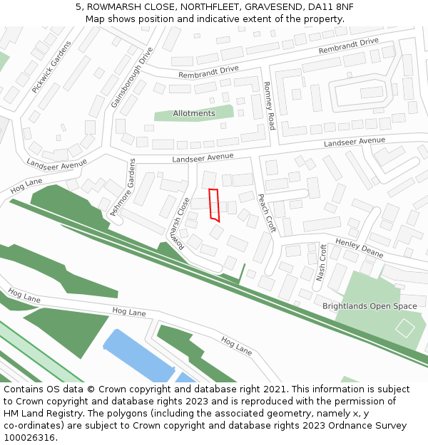5, ROWMARSH CLOSE, NORTHFLEET, GRAVESEND, DA11 8NF: Location map and indicative extent of plot