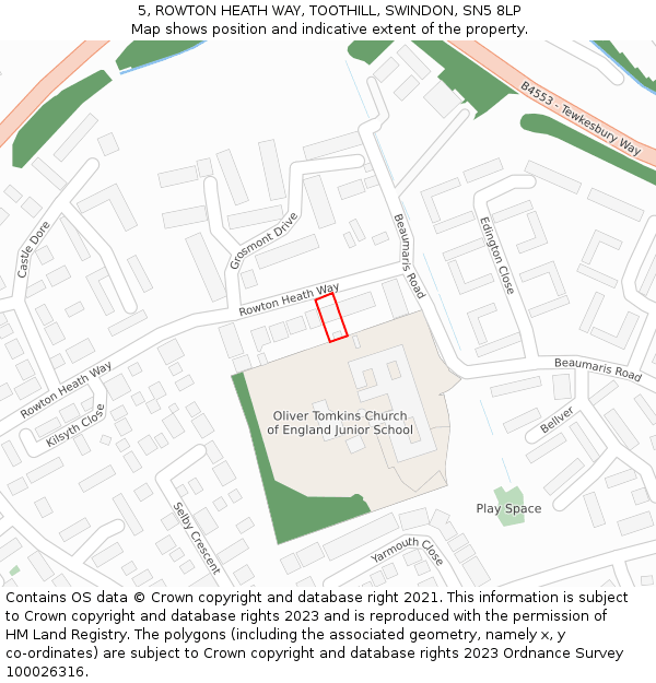 5, ROWTON HEATH WAY, TOOTHILL, SWINDON, SN5 8LP: Location map and indicative extent of plot