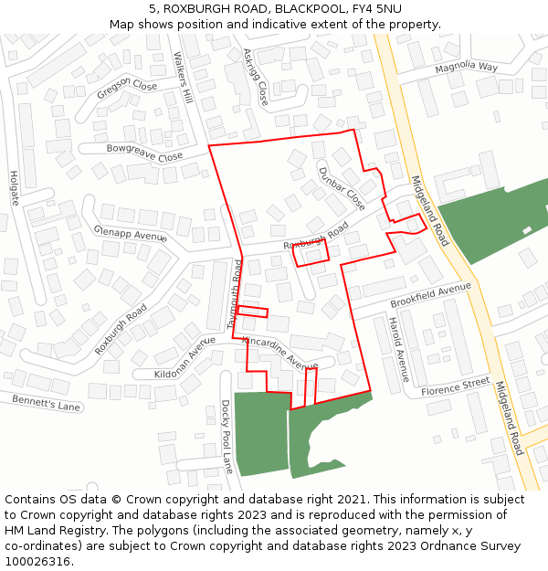 5, ROXBURGH ROAD, BLACKPOOL, FY4 5NU: Location map and indicative extent of plot