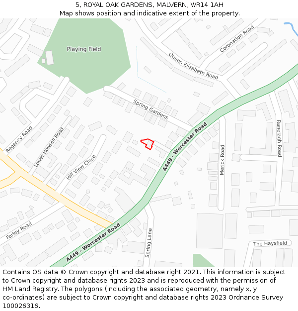 5, ROYAL OAK GARDENS, MALVERN, WR14 1AH: Location map and indicative extent of plot