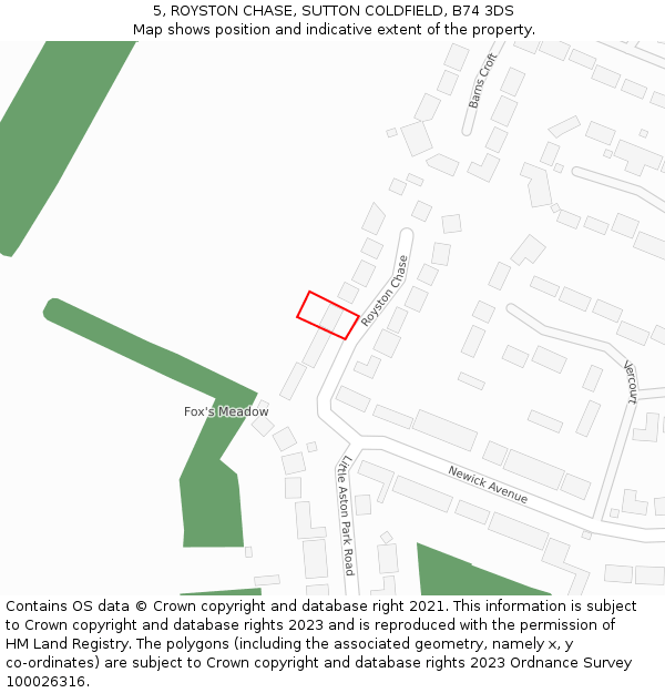 5, ROYSTON CHASE, SUTTON COLDFIELD, B74 3DS: Location map and indicative extent of plot