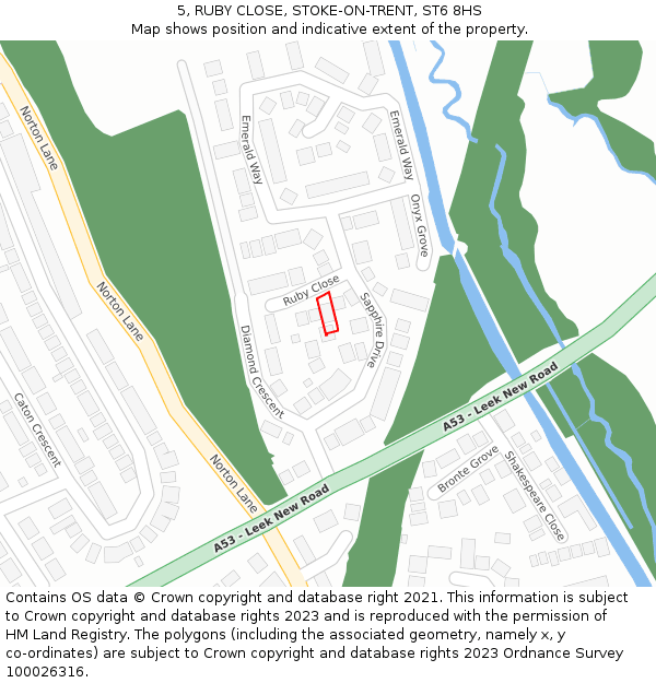 5, RUBY CLOSE, STOKE-ON-TRENT, ST6 8HS: Location map and indicative extent of plot