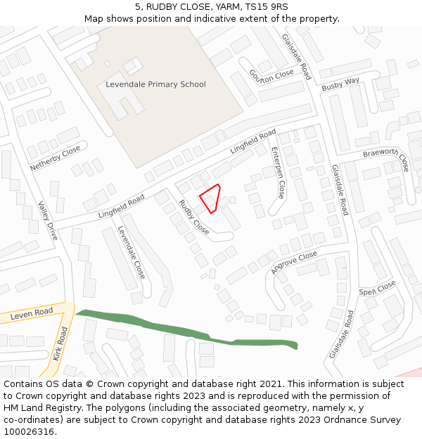 5, RUDBY CLOSE, YARM, TS15 9RS: Location map and indicative extent of plot