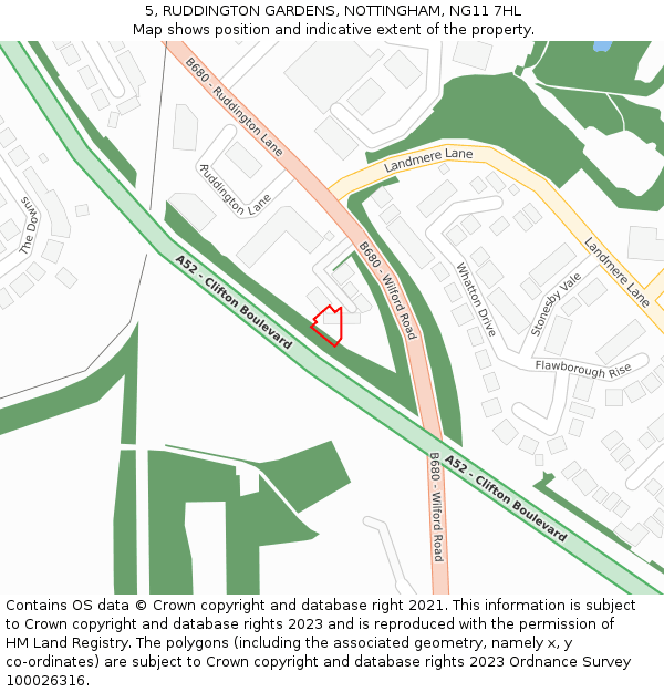 5, RUDDINGTON GARDENS, NOTTINGHAM, NG11 7HL: Location map and indicative extent of plot