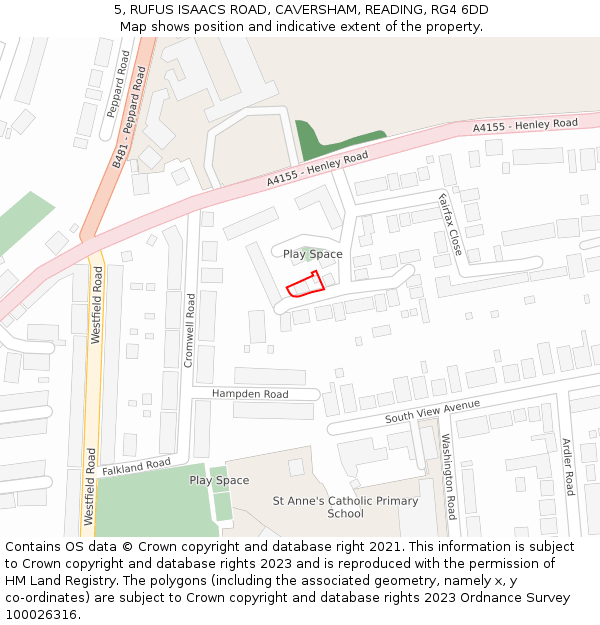 5, RUFUS ISAACS ROAD, CAVERSHAM, READING, RG4 6DD: Location map and indicative extent of plot