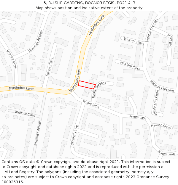 5, RUISLIP GARDENS, BOGNOR REGIS, PO21 4LB: Location map and indicative extent of plot