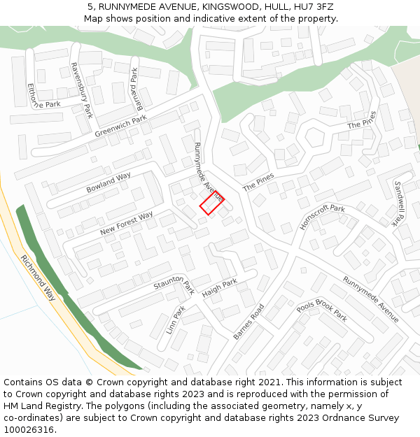 5, RUNNYMEDE AVENUE, KINGSWOOD, HULL, HU7 3FZ: Location map and indicative extent of plot