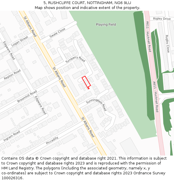 5, RUSHCLIFFE COURT, NOTTINGHAM, NG6 9LU: Location map and indicative extent of plot