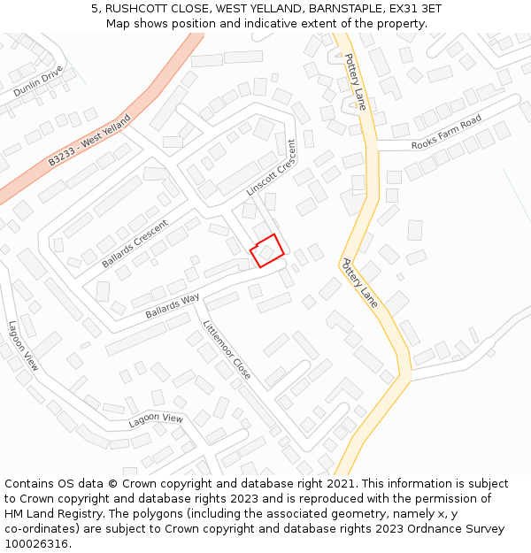 5, RUSHCOTT CLOSE, WEST YELLAND, BARNSTAPLE, EX31 3ET: Location map and indicative extent of plot