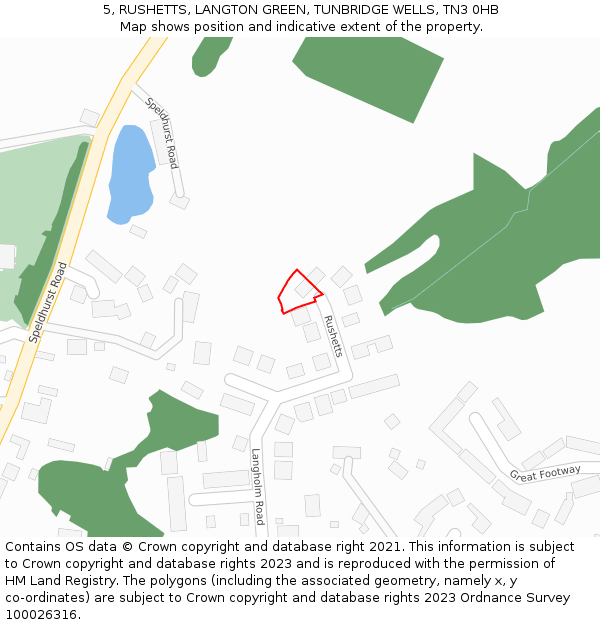 5, RUSHETTS, LANGTON GREEN, TUNBRIDGE WELLS, TN3 0HB: Location map and indicative extent of plot