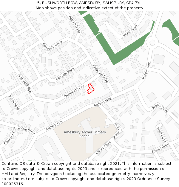 5, RUSHWORTH ROW, AMESBURY, SALISBURY, SP4 7YH: Location map and indicative extent of plot