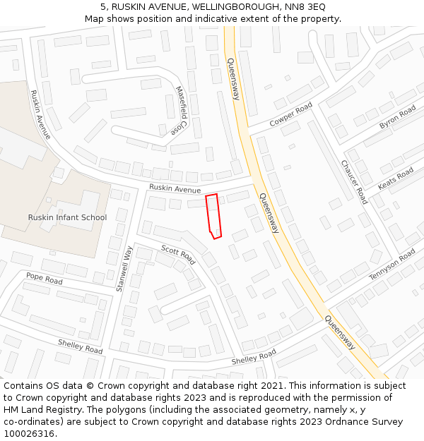 5, RUSKIN AVENUE, WELLINGBOROUGH, NN8 3EQ: Location map and indicative extent of plot