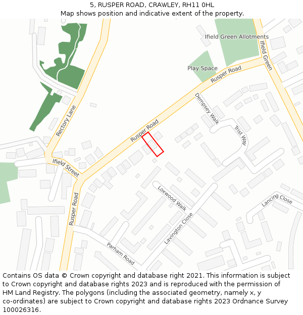 5, RUSPER ROAD, CRAWLEY, RH11 0HL: Location map and indicative extent of plot