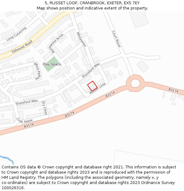 5, RUSSET LOOP, CRANBROOK, EXETER, EX5 7EY: Location map and indicative extent of plot