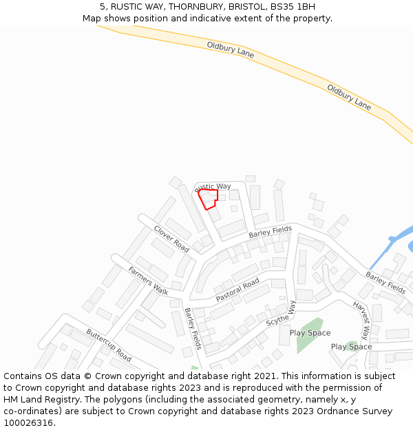 5, RUSTIC WAY, THORNBURY, BRISTOL, BS35 1BH: Location map and indicative extent of plot