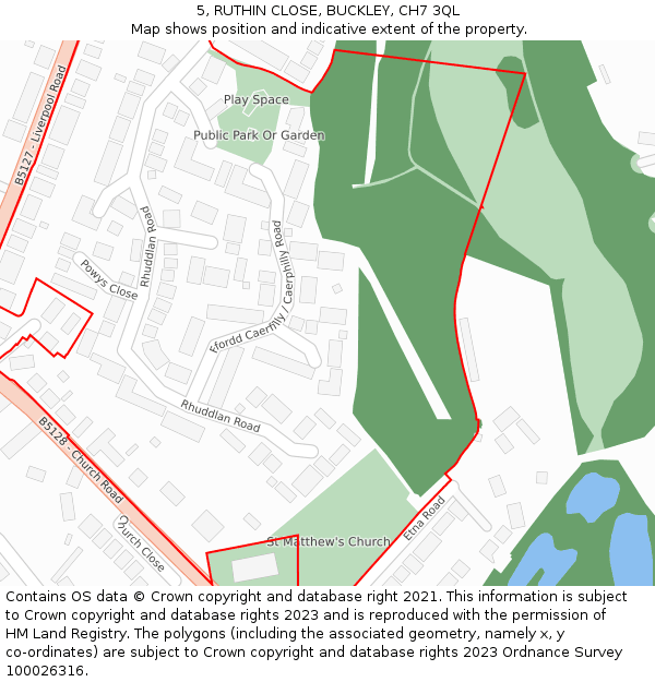 5, RUTHIN CLOSE, BUCKLEY, CH7 3QL: Location map and indicative extent of plot