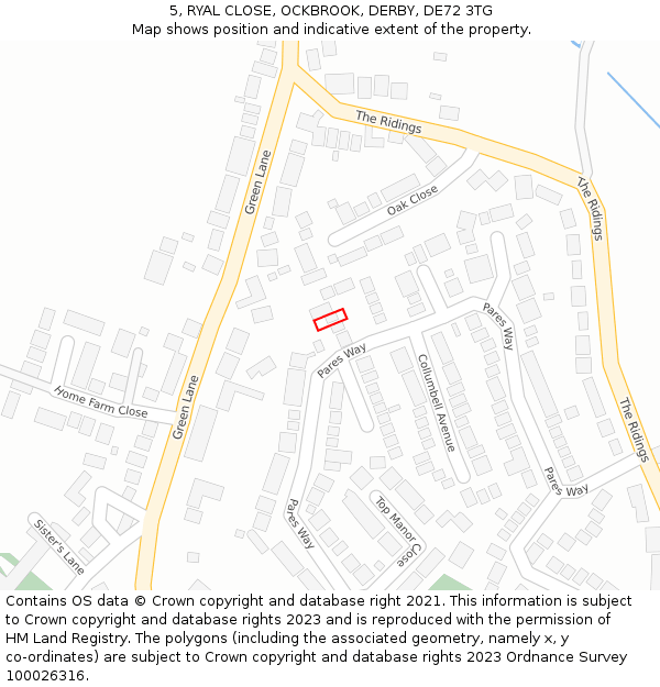 5, RYAL CLOSE, OCKBROOK, DERBY, DE72 3TG: Location map and indicative extent of plot