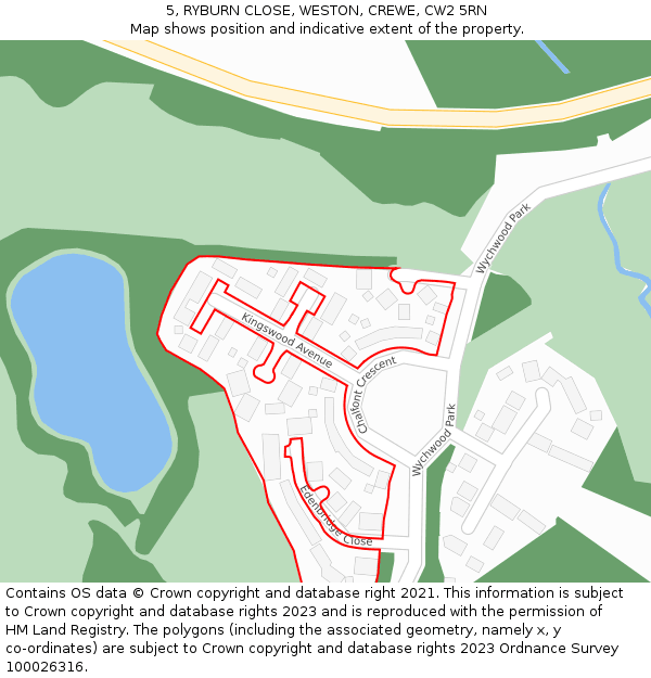 5, RYBURN CLOSE, WESTON, CREWE, CW2 5RN: Location map and indicative extent of plot