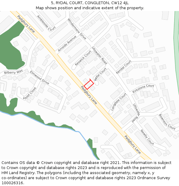 5, RYDAL COURT, CONGLETON, CW12 4JL: Location map and indicative extent of plot