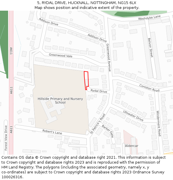 5, RYDAL DRIVE, HUCKNALL, NOTTINGHAM, NG15 6LX: Location map and indicative extent of plot