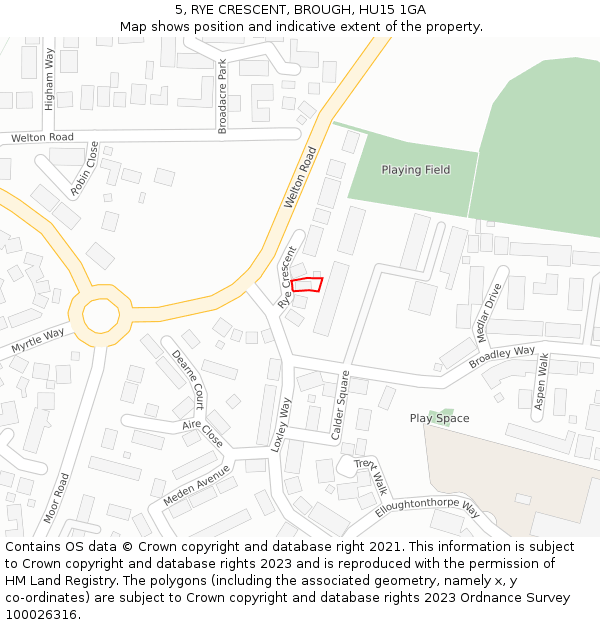 5, RYE CRESCENT, BROUGH, HU15 1GA: Location map and indicative extent of plot