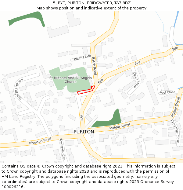 5, RYE, PURITON, BRIDGWATER, TA7 8BZ: Location map and indicative extent of plot