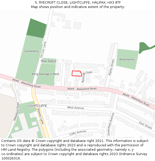 5, RYECROFT CLOSE, LIGHTCLIFFE, HALIFAX, HX3 8TF: Location map and indicative extent of plot