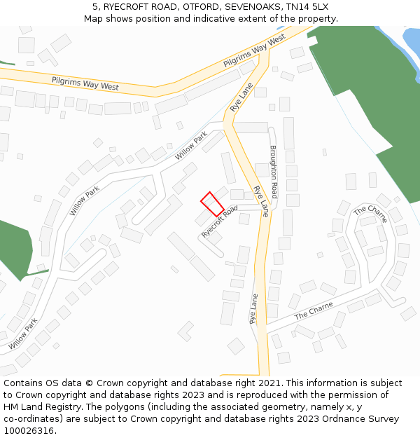 5, RYECROFT ROAD, OTFORD, SEVENOAKS, TN14 5LX: Location map and indicative extent of plot