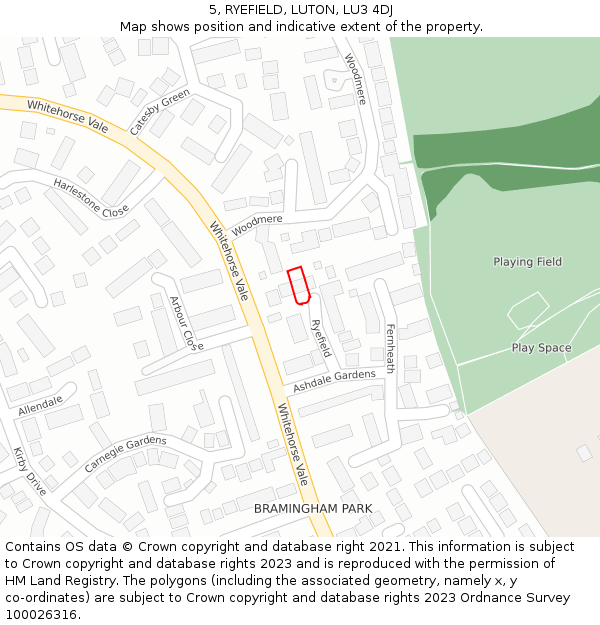5, RYEFIELD, LUTON, LU3 4DJ: Location map and indicative extent of plot