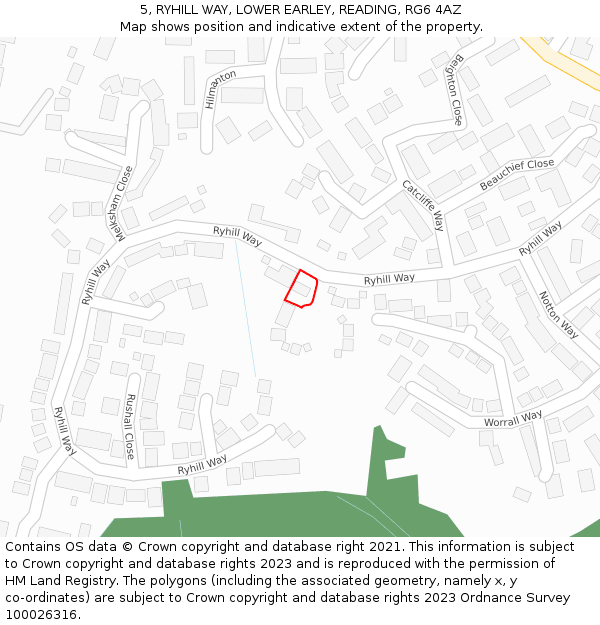 5, RYHILL WAY, LOWER EARLEY, READING, RG6 4AZ: Location map and indicative extent of plot