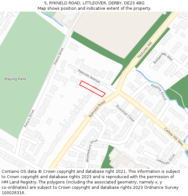 5, RYKNELD ROAD, LITTLEOVER, DERBY, DE23 4BG: Location map and indicative extent of plot