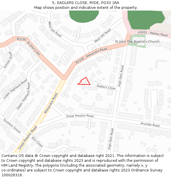 5, SADLERS CLOSE, RYDE, PO33 1RA: Location map and indicative extent of plot