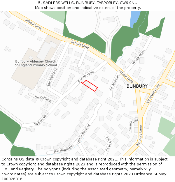 5, SADLERS WELLS, BUNBURY, TARPORLEY, CW6 9NU: Location map and indicative extent of plot