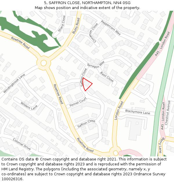 5, SAFFRON CLOSE, NORTHAMPTON, NN4 0SG: Location map and indicative extent of plot
