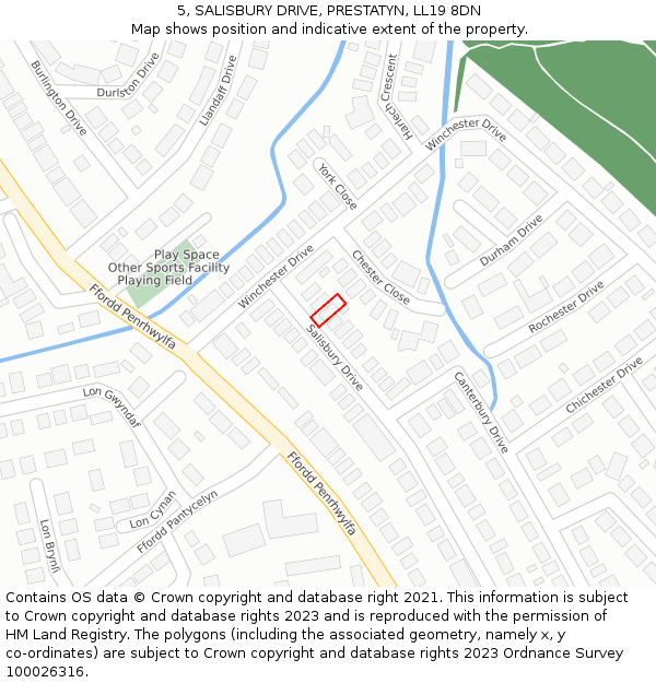 5, SALISBURY DRIVE, PRESTATYN, LL19 8DN: Location map and indicative extent of plot