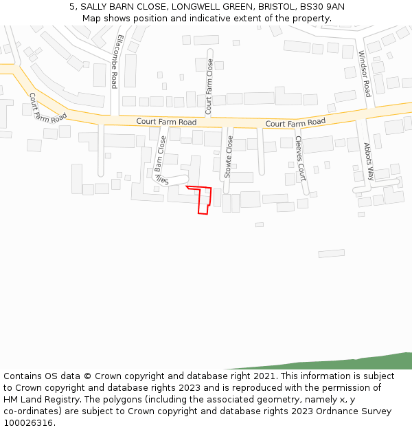 5, SALLY BARN CLOSE, LONGWELL GREEN, BRISTOL, BS30 9AN: Location map and indicative extent of plot